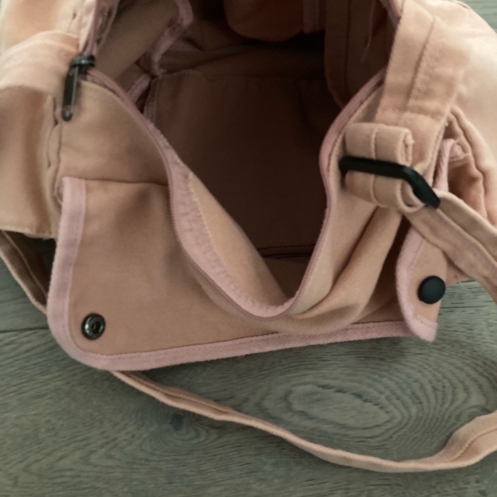 Edgy and Chic Pink Black Button Canvas Shoulder Tote Hobo Bag - Picture 3 of 4